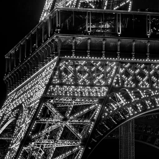 The Base of the Eiffel Tower at Night -- Paris Black and White Photography