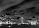 Horizontal The Louvre at Night landscape black and white Photography