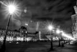 Horizontal The Louvre at Night landscape black and white Photography