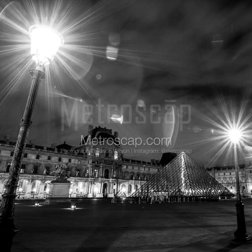 The Louvre at Night -- Paris Black and White Photography
