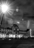 Vertical The Louvre at Night landscape black and white Photography