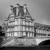 Square The Louvre from the Seine landscape black and white Photography