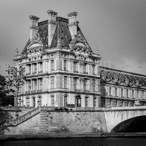 The Louvre from the Seine -- Paris Black and White Photography