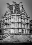Vertical The Louvre from the Seine landscape black and white Photography