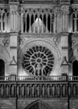 Vertical The Western Facad of Notre Dame de Paris at Night landscape black and white Photography