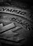 Vertical Park City Winter Olympic Games Man-Hole Cover black and white Pictures