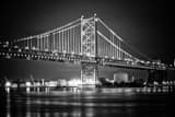 Horizontal Cranes along the Delaware River under the Benjamin Franklin Bridge black and white Pictures