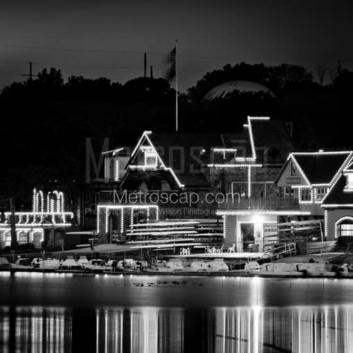 Part of Boathouse Row at Night -- Philadelphia Black and White Photos