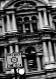 Vertical Dont Block the Box Sign in front of Philadelphia City Hall black and white Pictures