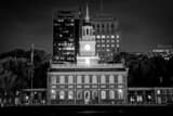 Horizontal Independence Hall at Night black and white Pictures