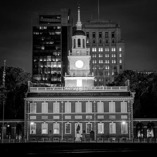 Independence Hall at Night -- Philadelphia Black and White Photos
