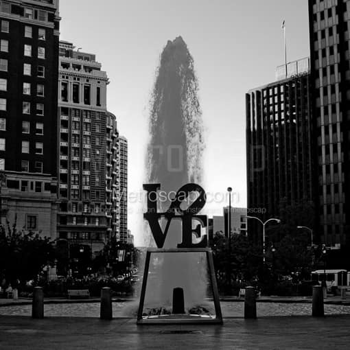 Philadelphia Black and White Photos of A Dusk View of the Love Sculpture in Philadelphia A Dusk View of the Love Sculpture in Philadelphia -- Philadelphia Black and White Photos