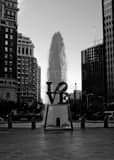 Vertical A Dusk View of the Love Sculpture in Philadelphia black and white Pictures