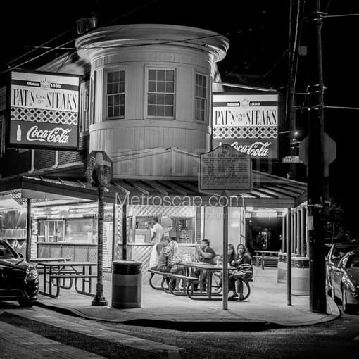 Pat's King of Steaks at Night -- Philadelphia Black and White Photos