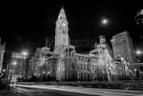 Horizontal Philadelphia City Hall at Night from JFK Plaza black and white Pictures