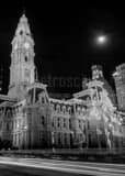 Vertical Philadelphia City Hall at Night from JFK Plaza black and white Pictures