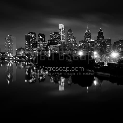 Philadelphia Black and White Photos of The Philadelphia Skyline at Night from South Street The Philadelphia Skyline at Night from South Street -- Philadelphia Black and White Photos