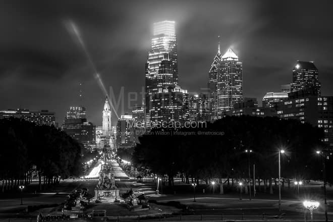 The NEW Philadelphia Skyline with Comcast Tower from the Art Museum -- Philadelphia Black and White Photos