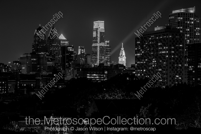 The Philadelphia Skyline at Night from Headhouse Square -- Philadelphia Black and White Photos