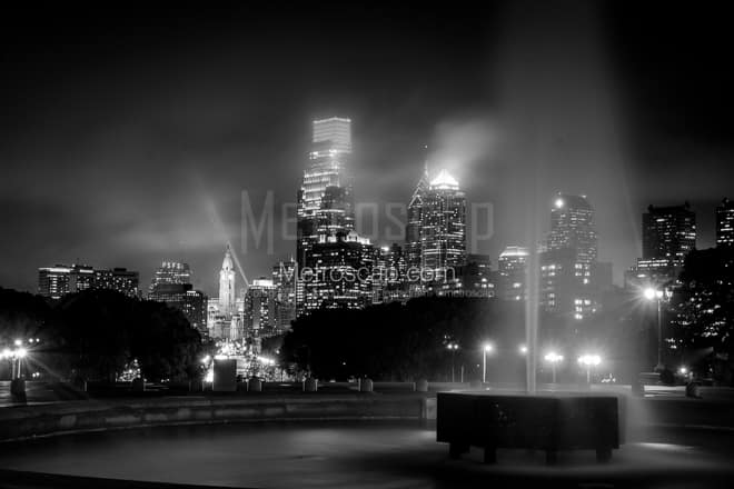 The Philadelphia Skyline under Heavy Fog -- Philadelphia Black and White Photos