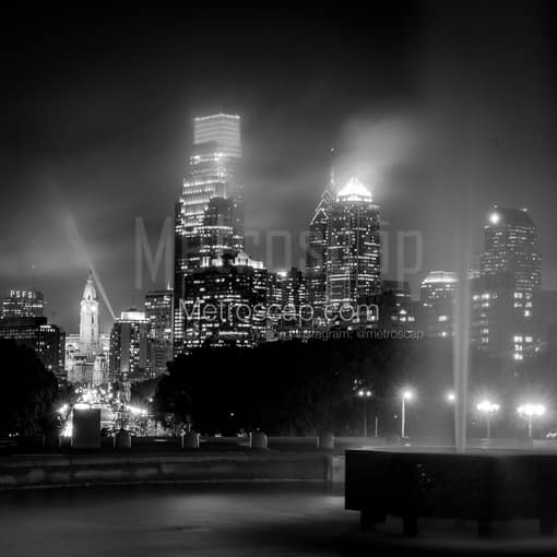 The Philadelphia Skyline under Heavy Fog -- Philadelphia Black and White Photos