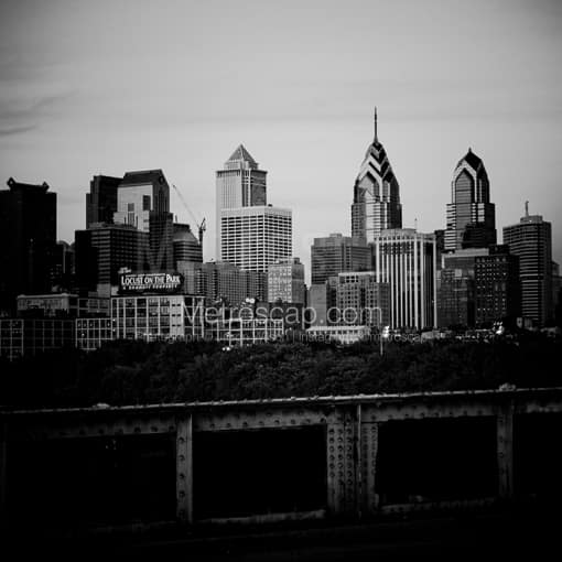 Philadelphia Black and White Photos of The Philadelphia Skyline from the South Street Bridge The Philadelphia Skyline from the South Street Bridge -- Philadelphia Black and White Photos