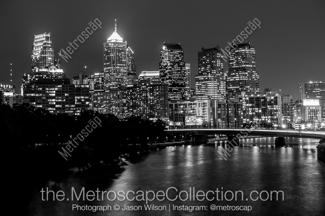 The Philadelphia Skyline on the Banks of the Schuylkill River -- Philadelphia Black and White Photos