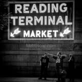 Square Reading Terminal Market and Eagles Fans black and white Pictures