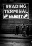 Vertical Reading Terminal Market and Eagles Fans black and white Pictures