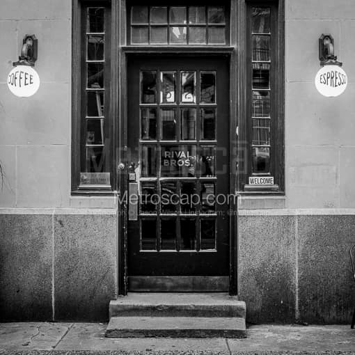 The Rival Bros Coffee Entrance -- Philadelphia Black and White Photos