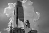 Horizontal A Large Thunderhead Rises above the Comcast Tower in Downtown Philadelphia black and white Photos