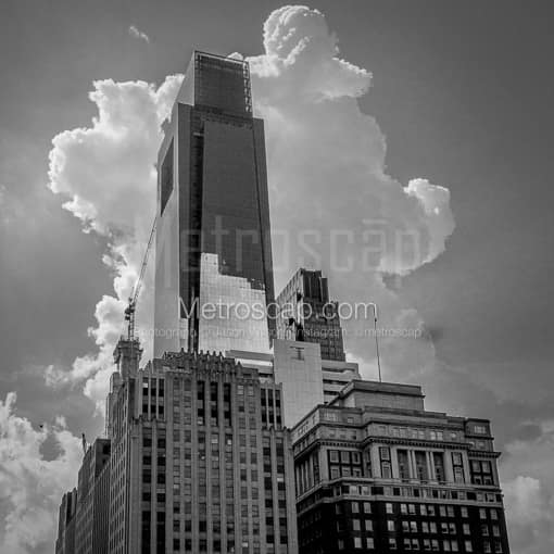 Philadelphia Black and White Photos of A Large Thunderhead Rises above the Comcast Tower in Downtown Philadelphia A Large Thunderhead Rises above the Comcast Tower in Downtown Philadelphia -- Philadelphia Black and White Photos