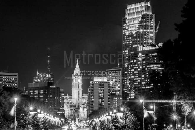 Looking Down Ben Franklin Parkway at Philadelphia City Hall -- Philadelphia Black and White Photos