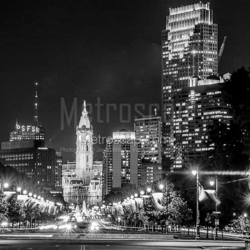 Philadelphia Black and White Photos of Looking Down Ben Franklin Parkway at Philadelphia City Hall Looking Down Ben Franklin Parkway at Philadelphia City Hall -- Philadelphia Black and White Photos