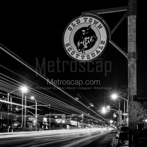 Old Town Scottsdale at Night -- Phoenix Black and White Pictures
