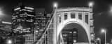 Panoramic The 6th Street Roberto Clemente Bridge over the Allegheny River behind PNC Park black and white Photos