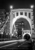 Vertical The 6th Street Roberto Clemente Bridge over the Allegheny River behind PNC Park black and white Photos