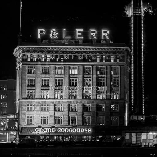 Pittsburgh Black and White Photos of The Pittsburgh and Lake Erie Rail Road Building at Night The Pittsburgh and Lake Erie Rail Road Building at Night -- Pittsburgh Black and White Photos