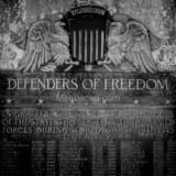 Square The Defenders of Freedom Plaque at Soldiers and Sailors Memorial black and white Photos