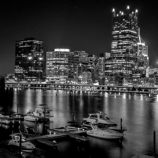 Pittsburgh Black and White Photos of A Small Marina on the Monongahela River in Downtown Pittsburgh A Small Marina on the Monongahela River in Downtown Pittsburgh -- Pittsburgh Black and White Photos