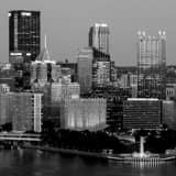 Square The Downtown Pittsburgh Skyline at Dusk black and white Photos
