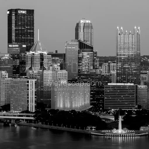 The Downtown Pittsburgh Skyline at Dusk -- Pittsburgh Black and White Photos
