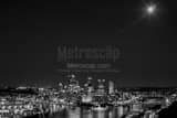 Horizontal Downtown Pittsburgh Skyline under a Full Moon black and white Photos