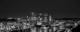 Panoramic Downtown Pittsburgh Skyline under a Full Moon black and white Photos