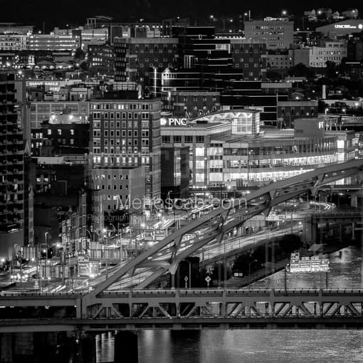 Pittsburgh Black and White Photos of The Fort Pitt Bridge and I-376 in Downtown Pittsburgh The Fort Pitt Bridge and I-376 in Downtown Pittsburgh -- Pittsburgh Black and White Photos