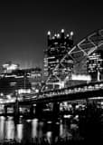 Vertical The Fort Pitt Bridge and Pittsburgh Skyline over the Monongahela River black and white Photos