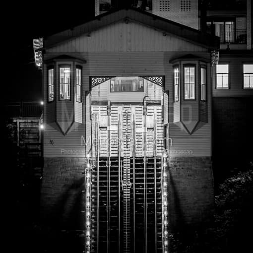 Pittsburgh Black and White Photos of The Monongahela Incline Upper Station at Night The Monongahela Incline Upper Station at Night -- Pittsburgh Black and White Photos