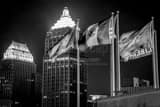 Horizontal Pittsburgh City and Allegheny County Flags at Night black and white Photos