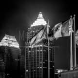 Square Pittsburgh City and Allegheny County Flags at Night black and white Photos