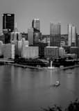 Vertical The Pittsburgh Skyline at Dusk black and white Photos